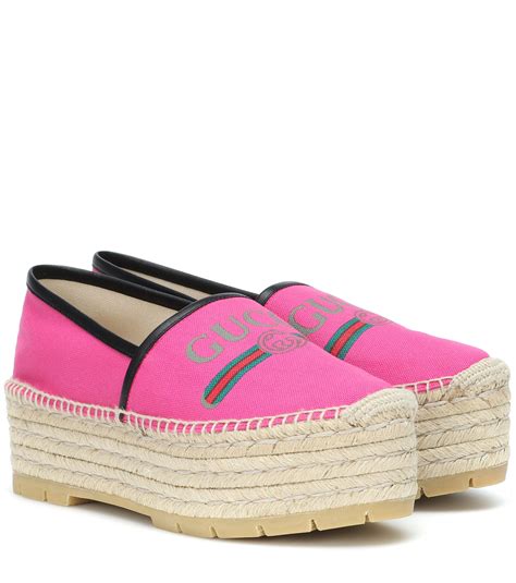 gucci hot pink espadrilles lace up|gucci platform espadrilles.